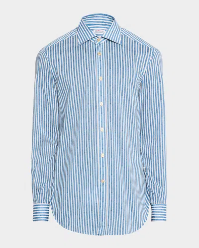 Kiton Men's Cotton Painted Stripe Sport Shirt In Blu