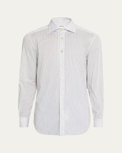 Kiton Men's Cotton Painted Stripe Sport Shirt In White
