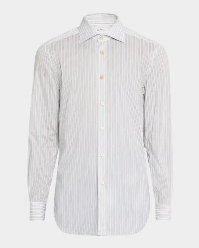 Kiton Men's Cotton Painted Stripe Sport Shirt In Grn