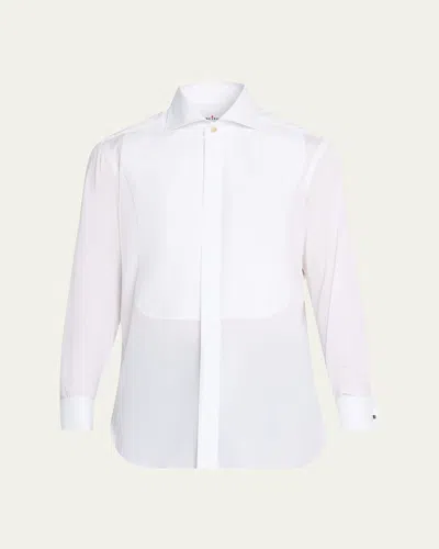 Kiton Men's Cotton Pique Bib-front Dress Shirt In White