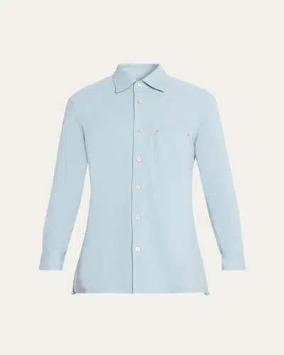 Kiton Men's Cotton Pique Nerano Button-down Shirt In Blue