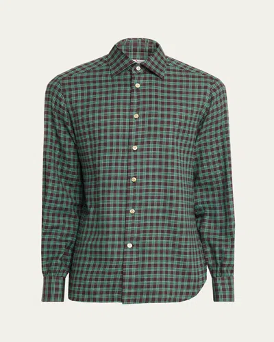 Kiton Men's Cotton Plaid Classic Fit Sport Shirt In Teal
