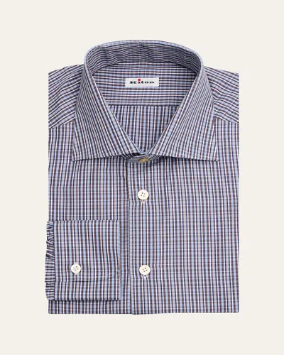 Kiton Men's Cotton Plaid Dress Shirt In Blue