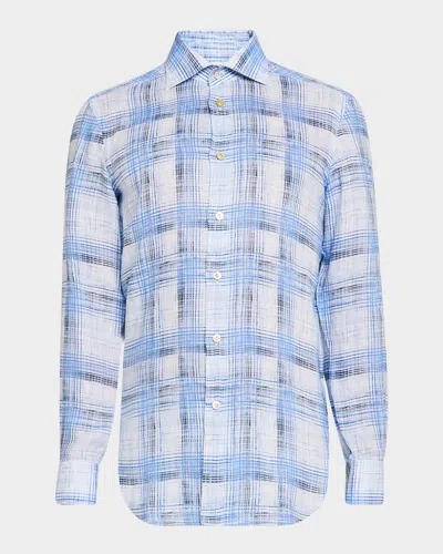 Kiton Men's Cotton Plaid Sport Shirt In Blu