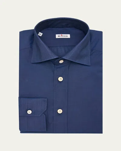 Kiton Men's Cotton Point-collar Dress Shirt In Blue
