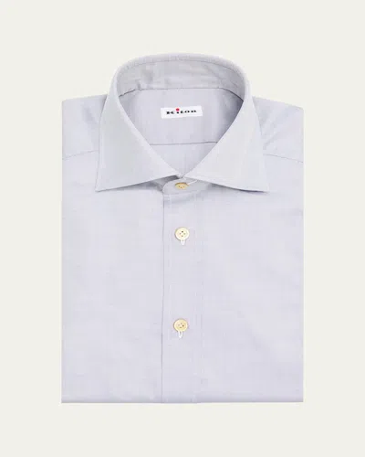 Kiton Men's Cotton Point-collar Dress Shirt In Gray