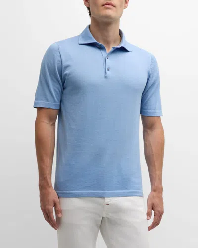 Kiton Men's Cotton Polo Shirt In Light Blue