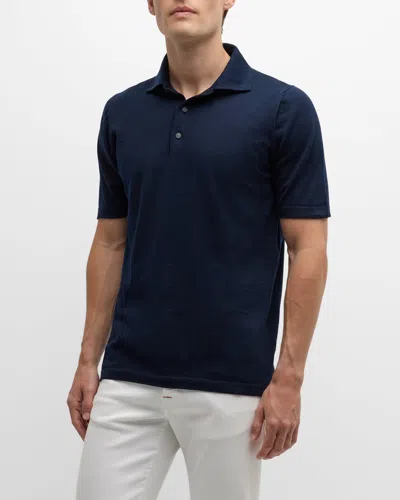 Kiton Men's Cotton Polo Shirt In Blue