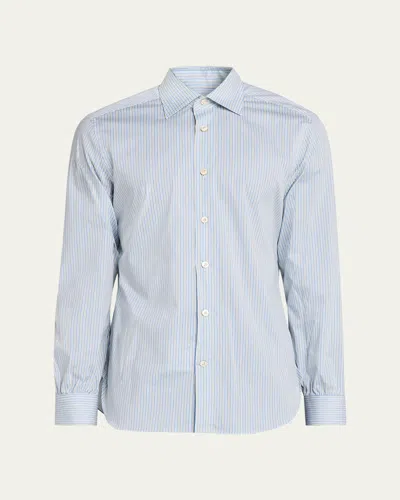 Kiton Men's Cotton Stretch Multi-stripe Sport Shirt In Blue