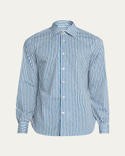 Kiton Men's Cotton-stretch Stripe Button-down Shirt In Blue