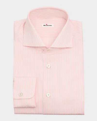 Kiton Men's Cotton Stripe Dress Shirt In Pink