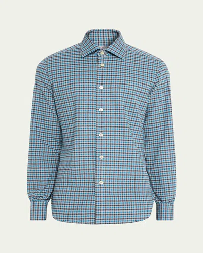 Kiton Men's Cotton Tattersall Check Modern-fit Sport Shirt In Blue