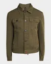Kiton Men's Cotton Trucker Jacket In Green