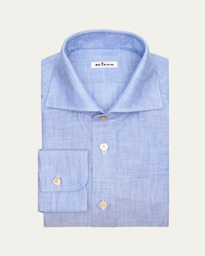 Kiton Men's Cotton Voile Spread Collar Dress Shirt In Blue