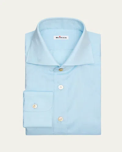 Kiton Men's Cotton Voile Spread Collar Dress Shirt In Blue