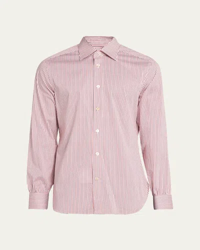 Kiton Men's Cotton-stretch Multi-stripe Sport Shirt In Pink