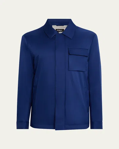 Kiton Men's Covered-zip Shirt Jacket In Blue