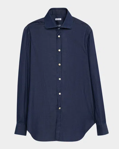 Kiton Men's Denim Wash Classic-fit Sport Shirt In Blue