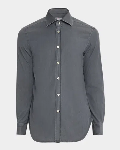 Kiton Men's Denim Wash Classic-fit Sport Shirt In Gray