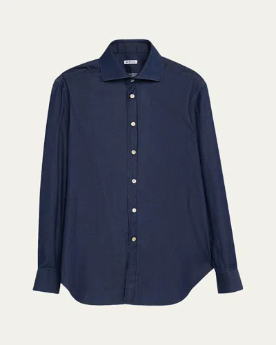 Kiton Men's Denim Wash Classic-fit Button-down Shirt In Blue