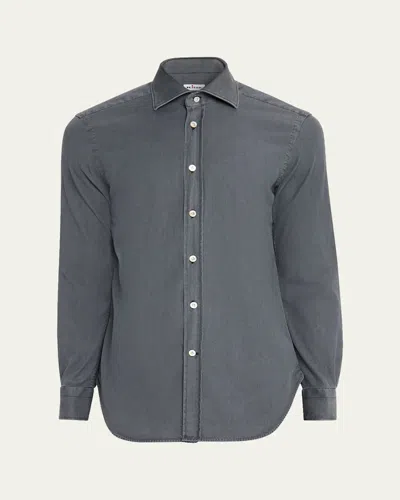 Kiton Men's Denim Wash Classic-fit Sport Shirt In Gray