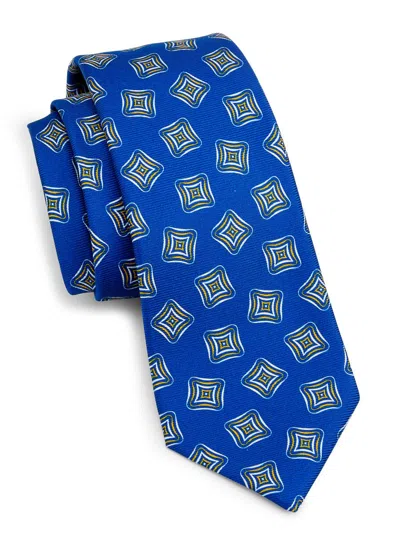 Kiton Men's Diagonal Geometric-print Silk Tie In Blue