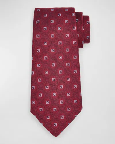 Kiton Men's Diamond Patterned Tie, Burgundy In Red