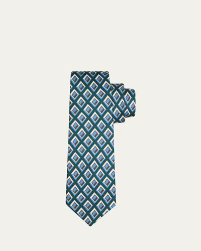Kiton Men's Diamond-pattern Silk Sevenfold Tie In Green