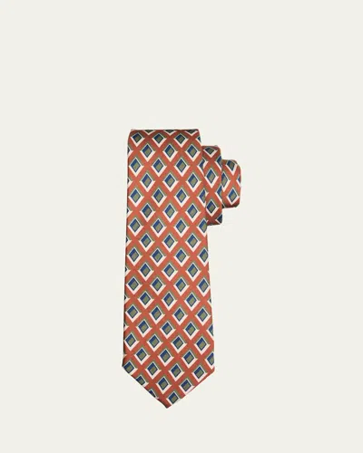 Kiton Men's Diamond-pattern Silk Sevenfold Tie In Orange