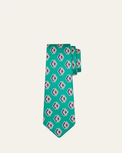 Kiton Men's Double Diamond Print Silk 7-fold Tie In Green