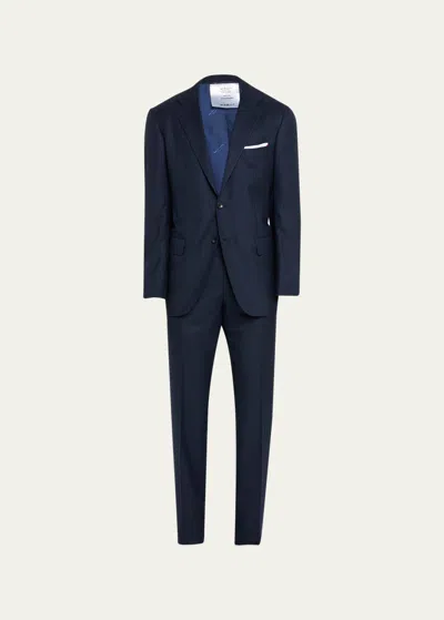 Kiton Men's Double Pinstripe Cashmere Suit In Navy
