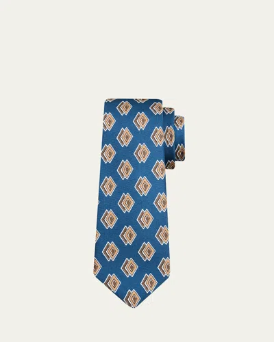 Kiton Men's Double-diamond Print Silk 7-fold Tie In Blue