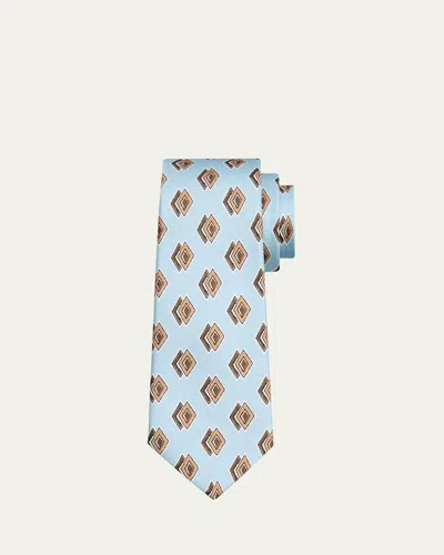 Kiton Men's Double-diamond Print Silk 7-fold Tie In Blue