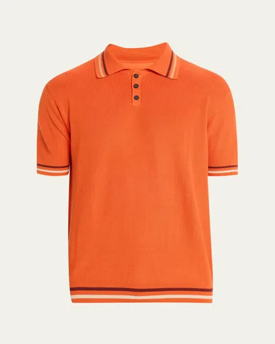 Kiton Men's Double-stripe Trim Knit Polo Shirt In Orange