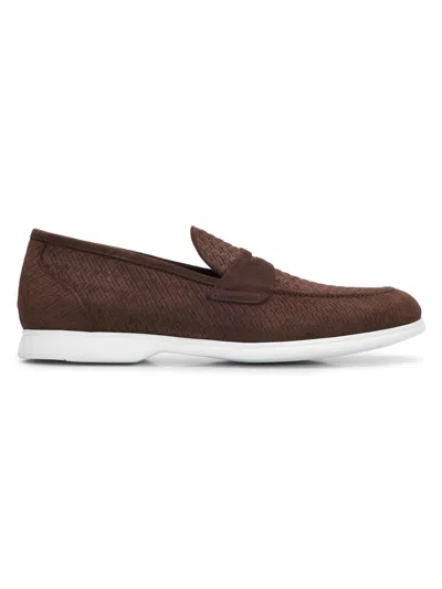 Kiton Men's Etched Suede Penny Loafers In Brown