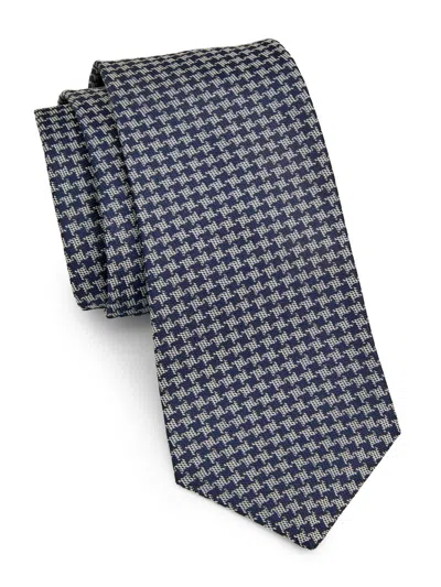 Kiton Men's Fancy Houndstooth Silk Tie In Blue
