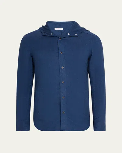 Kiton Men's Flannel Hooded Snap-front Overshirt In Blue