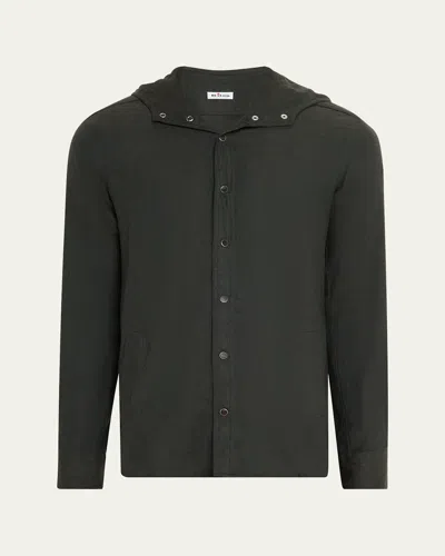 Kiton Men's Flannel Hooded Snap-front Overshirt In Green