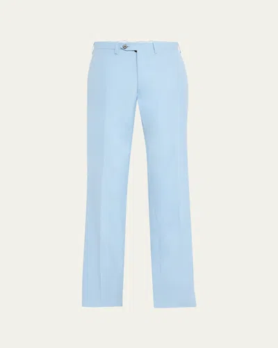 Kiton Men's Flat-front Twill Pants In Blue