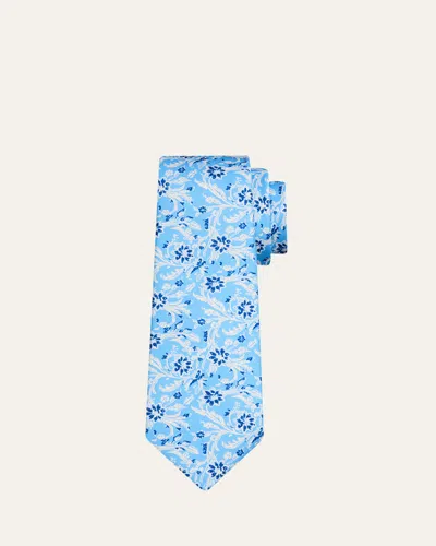 Kiton Men's Floral Silk 7-fold Tie In Blue