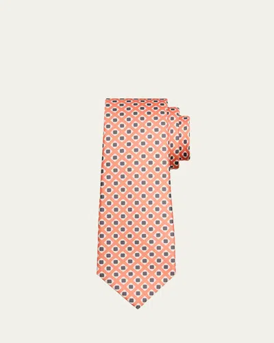 Kiton Men's Geometric Abstract Silk 7-fold Tie In Orange