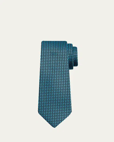 Kiton Men's Geometric Jacquard Silk 7-fold Tie In Blue