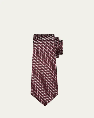 Kiton Men's Geometric Jacquard Silk 7-fold Tie In Brown
