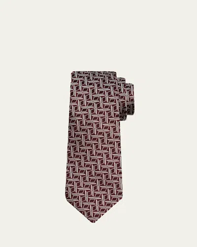 KITON MEN'S GEOMETRIC JACQUARD SILK 7-FOLD TIE