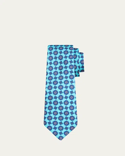 Kiton Men's Geometric Medallion Silk 7-fold Tie In Blue