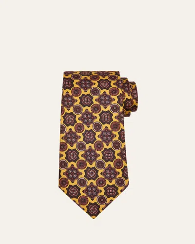 Kiton Men's Geometric Medallion Silk 7-fold Tie In Dark Yellow