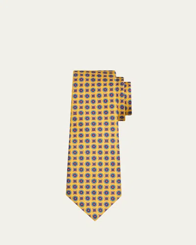 Kiton Men's Geometric Medallion Silk 7-fold Tie In Yellow