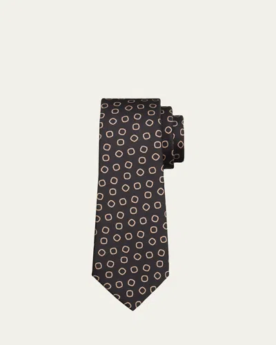 Kiton Men's Geometric Outline Silk Sevenfold Tie In Brown