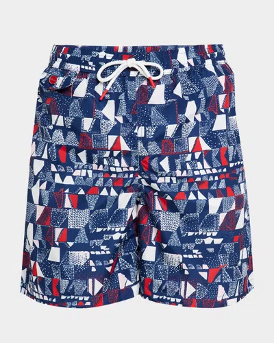 Kiton Men's Geometric-print Swim Trunks In Blue