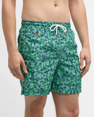 Kiton Men's Geometric-print Swim Trunks In Green